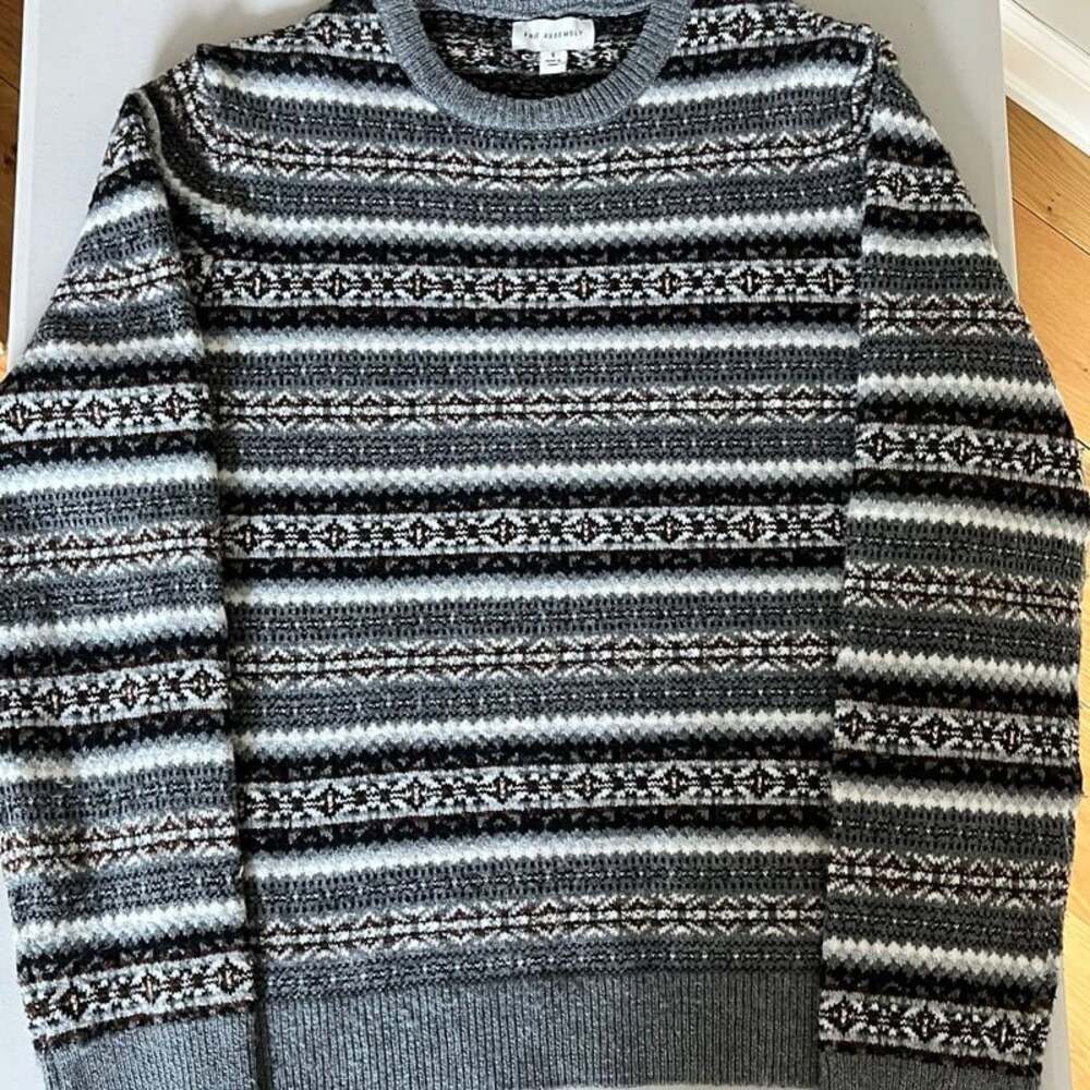 Cozy Fair Isle Sweater Gray Nordic Knit Winter Cabinet Style Women’s Small